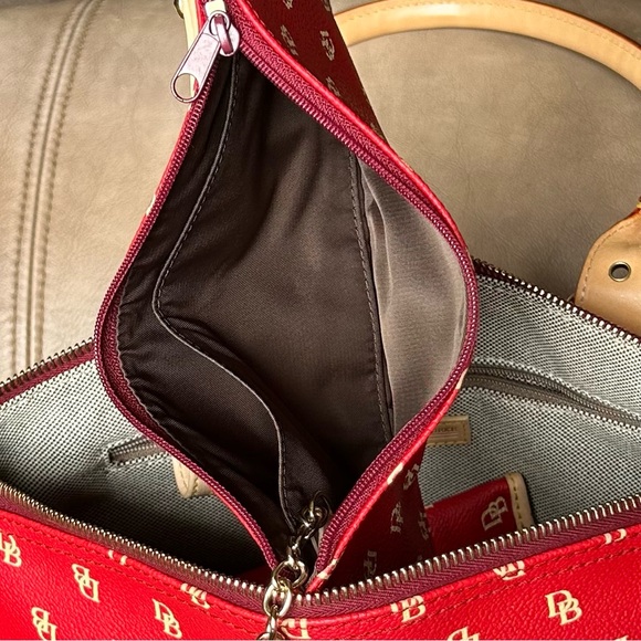 3 piece set!! Dooney & Burke Domed Satchel Beige and red monogramed set! - Picture 13 of 15